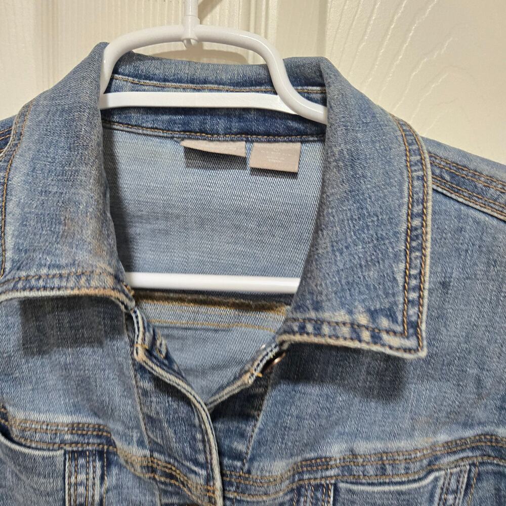 Chico's Stretch Denim Jacket Size 4/6 Blue Button Front Classic - Picture 6 of 10